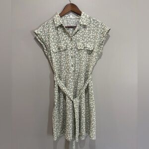 Lucky Brand Green Floral Button Front Shirt Dress Belted Size S